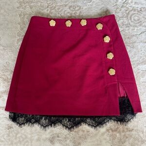 NWT Commense Red Whimsigoth black laceMini Skirt with Gold flower Buttons Medium